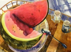July watermelon, still life by Kay Smith 2014